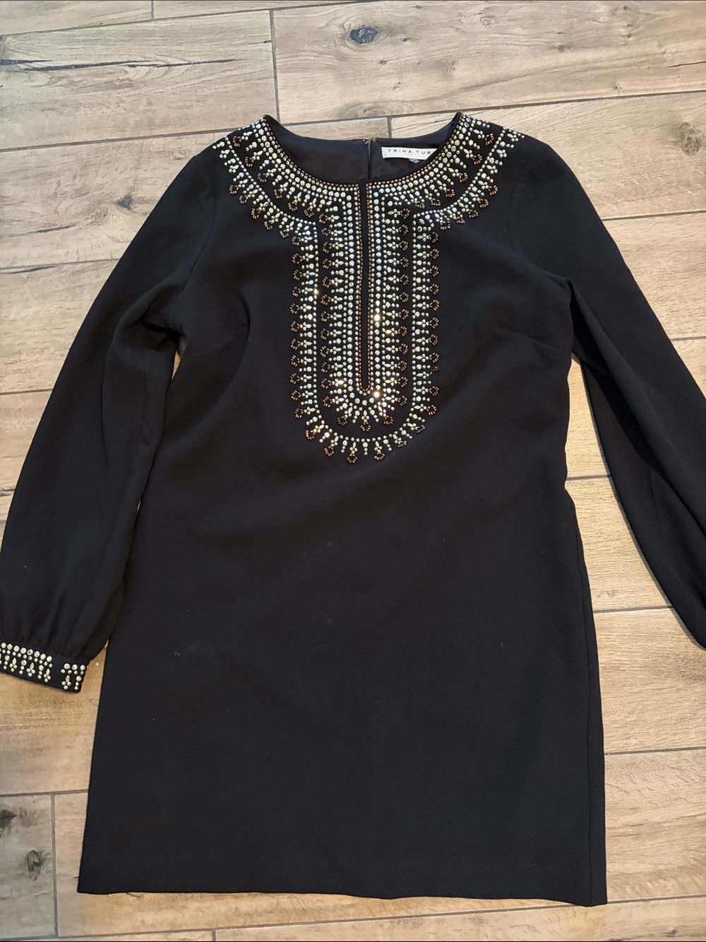 Trina Turk Black Dress with Gold and Silver Beaded Neckline